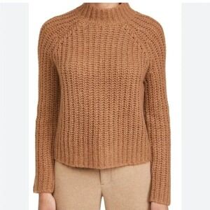 Vince Womens XS Camel Brown‎ Alpaca Merino Wool Mohair Mock Neck Ribbed Sweater